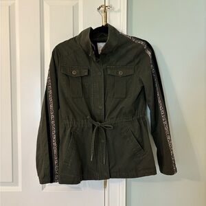 Altar'd State Olive Utility Jacket with Animal Print Trim Small